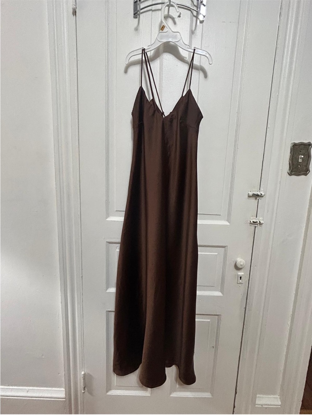 Zara Brown Satin Slip Dress with Front Lace-Up